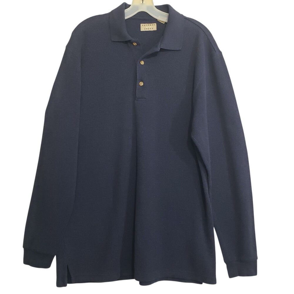 Natural Issue Men's Long Sleeve, Collared Navy Pullover, Size Large Tall